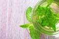 Peppermint tea on the table top view Royalty Free Stock Photo