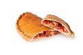 Pepperoni and cheese filled calzone pizza isolated on a white background Royalty Free Stock Photo