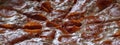 Close-up. Pizza background for design web banner. Texture of hot traditional italian dish. Thin slices of sausage. Pepperoni Royalty Free Stock Photo