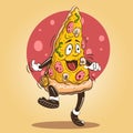 Pepperoni Pizza Cartoon Character Walking with Funny Happy Face Vector Illustration Suitable for Print , Mascot , Restaurant , T-