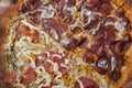 Pepperoni pizza and chicken with catupiry. top view Royalty Free Stock Photo