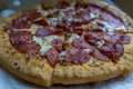Pepperoni pizza closeup, selective focus Royalty Free Stock Photo
