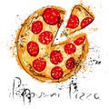 Pepperoni pizza, drawn in chalk on a blackboard Royalty Free Stock Photo