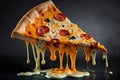 Pepperoni Pizza Dripping With Cheese on a Dark Background - Generative AI