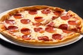 Pepperoni pizza hot and fresh, online delivery from pizzeria, take away and italian fast food, generative ai