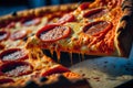 A pepperoni pizza with melted mozzarella cheese and herbs, Generative AI