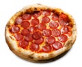 Pepperoni Pizza with Mozzarella Cheese, Salami, Tomato Sauce, Stone Baked Pizza on White Background Royalty Free Stock Photo