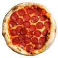 Pepperoni Pizza with Mozzarella Cheese, Salami, Tomato Sauce, Stone Baked Pizza on White Background Royalty Free Stock Photo
