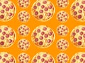 Pepperoni pizza pattern design on orange background