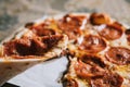 Pepperoni pizza on wood plate italian food