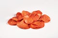 Pepperoni slices. Ingredients for pizza. Sausage. Royalty Free Stock Photo