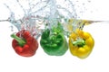 Peppers falling in water