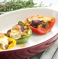 peppers filled with champignons and chicken livres baked with mo Royalty Free Stock Photo