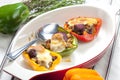 peppers filled with champignons and chicken livres baked with mo Royalty Free Stock Photo