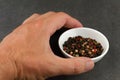 Peppers mix seasoning in hand Royalty Free Stock Photo