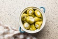 Peppers stuffed with cream cheese in pot. Top view Royalty Free Stock Photo