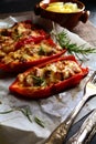 Peppers Stuffed with Mushrooms, Tomatoes and Cheese Royalty Free Stock Photo