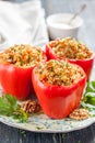 Peppers stuffed with quinoa and walnuts. Vegetarian dish Royalty Free Stock Photo