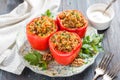 Peppers stuffed with quinoa and walnuts. Vegetarian dish Royalty Free Stock Photo