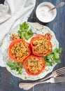 Peppers stuffed with quinoa and walnuts. Vegetarian dish Royalty Free Stock Photo