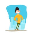 Peppy young man stay against background of the city. Cheerful smiling guy on sunny day. Emotional condition. Vector illustration Royalty Free Stock Photo