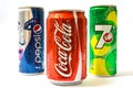 Pepsi ,Coca-Cola and 7 UP can