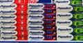 Pepsodent American mint-flavored toothpaste for sale in Metro AG hypermarket January 20, 2020 in Russia, Kazan, Tikhoretskaya