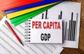 PER CAPITA GDP text on notebook with folder on chart Royalty Free Stock Photo