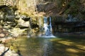 Peracaica waterfall on green tuff rock near Brezje Royalty Free Stock Photo