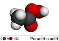 Peracetic acid, peroxyacetic acid, PAA, organic peroxide molecule. Bactericide, fungicide, disinfectant, antimicrobial agent,