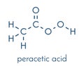 Peracetic acid peroxyacetic acid, paa disinfectant molecule. Organic peroxide commonly used as antimicrobial agent. Skeletal.