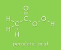 Peracetic acid peroxyacetic acid, paa disinfectant molecule. Organic peroxide commonly used as antimicrobial agent. Skeletal.