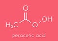 Peracetic acid peroxyacetic acid, paa disinfectant molecule. Organic peroxide commonly used as antimicrobial agent. Skeletal.