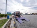 Broken car on the truck with passenger to the workshop