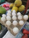 Displaying a tray of goose eggs for sale at Looking Good Wet Market Royalty Free Stock Photo