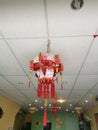 Temple-shaped red chinese lanterns decoration hanging on the ceiling of the shop Royalty Free Stock Photo