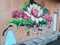 Perak, Malaysia - Febuary 23, 2021 : Mural painting on the building wall