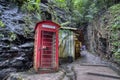 Old-fashioned British Analog telephone booth on exhibition for local tourist to view