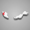 Perak state location within Malaysia 3d map Royalty Free Stock Photo