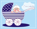 Perambulator with baby boy, creative vector illustration Royalty Free Stock Photo