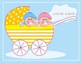Perambulator with baby girl and baby boy, twins, creative vector illustration Royalty Free Stock Photo