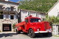 PERAST, MONTENEGRO - AUGUST 27. fire retro car on the waterfront