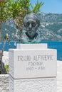 Perast, Montenegro - June 10. 2019: monument to famous Croatian travel writer, translator and poet Frano Alfirevic, sculptor Ivan Royalty Free Stock Photo