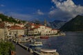 Scenic view of the postcard perfect historic town of Perast in the Bay of Kotor on a sunny day in the summer, Montenegro Royalty Free Stock Photo