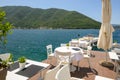 Seaside restaurant in the picturesque town of Perast in Montenegro Royalty Free Stock Photo