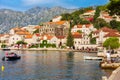 Perast, Montenegro town panorama and boats