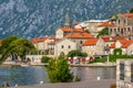 Perast, Montenegro town panorama and boats