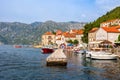 Perast, Montenegro town panorama and boats