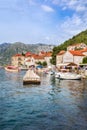 Perast, Montenegro town panorama and boats