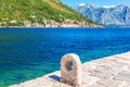 Perast old town, view from the pier near Church of Our Lady of the Rocks, Montenegro Royalty Free Stock Photo